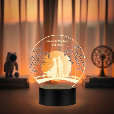 Personalized Moon Led Night Lamp Customized with Name & Year Couple Nightlight with Warm White Light Wedding Anniversary Gift for Couple, Wife, Husband Birthday Gift